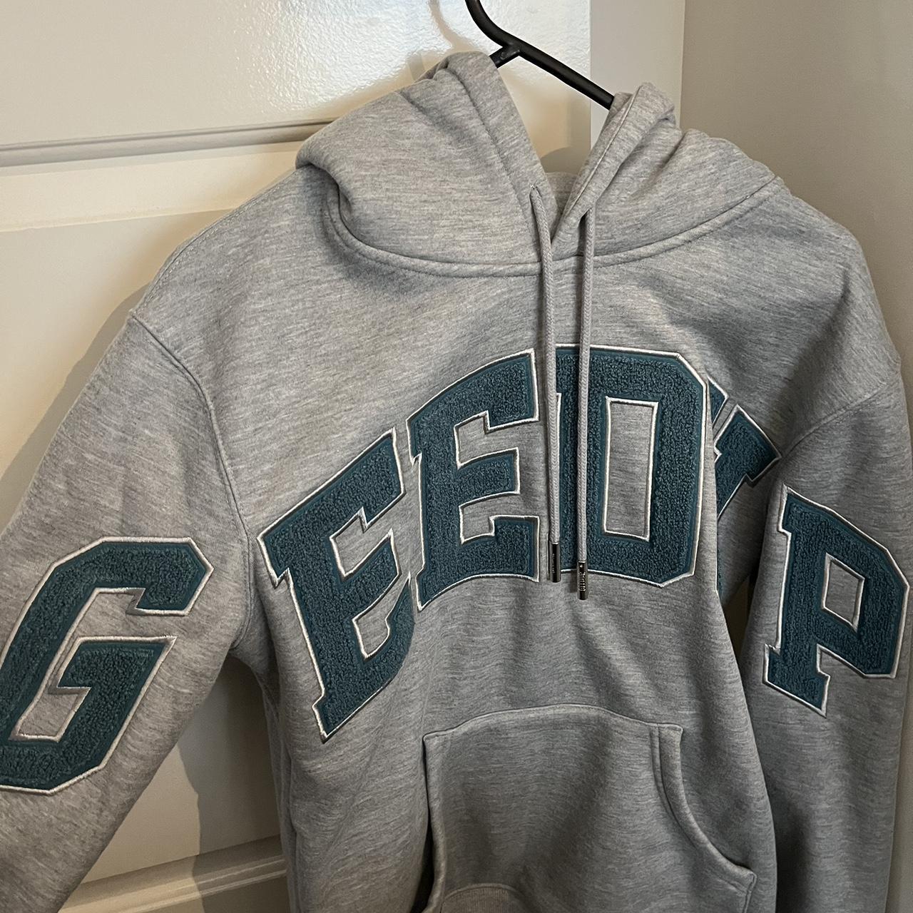 Brand new Grey & Aqua Green GEEDUP jumper in size S... - Depop