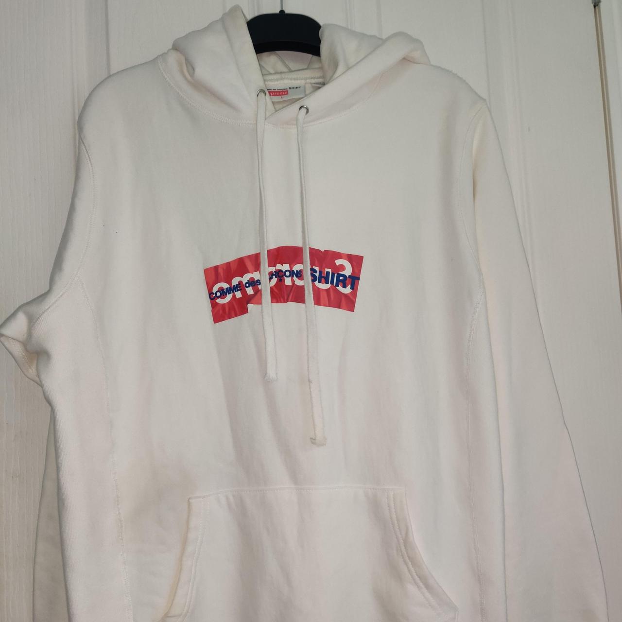 White Supreme hoodie with red box logo Size Large - Depop