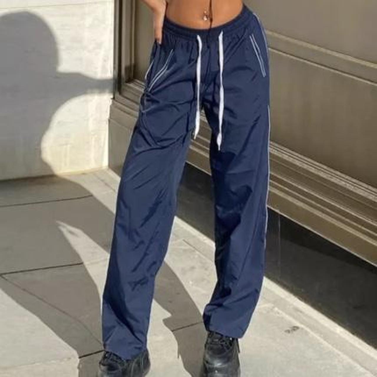 Blue track pants Elastic waist band Low... Depop