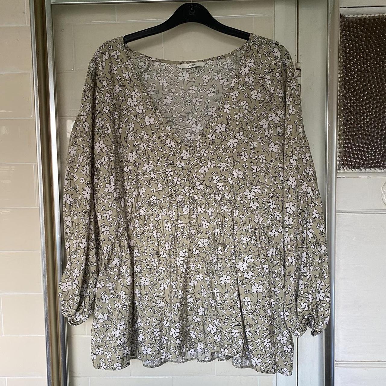 Green, Olive, Sage Floral Blouse Top New Condition... - Depop