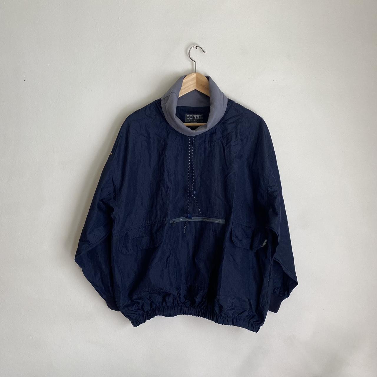 espirit dark blue kangaroo pouch windbreaker.... - Depop