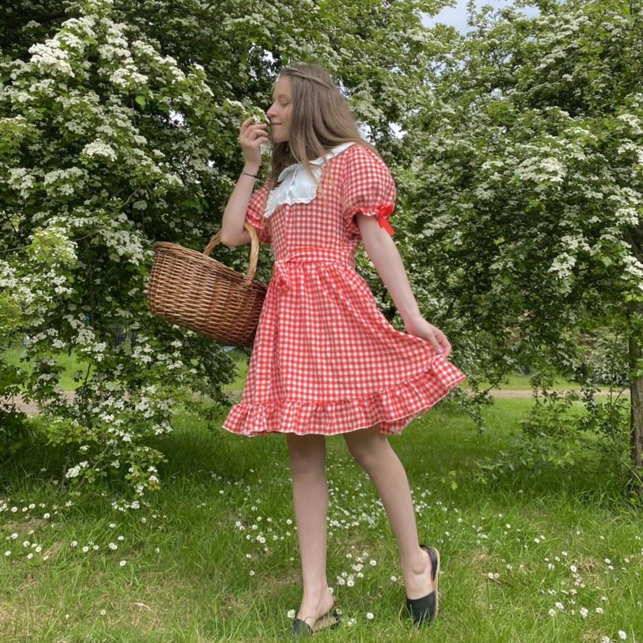Red cottage core dress Gingham pattern Only worn... Depop