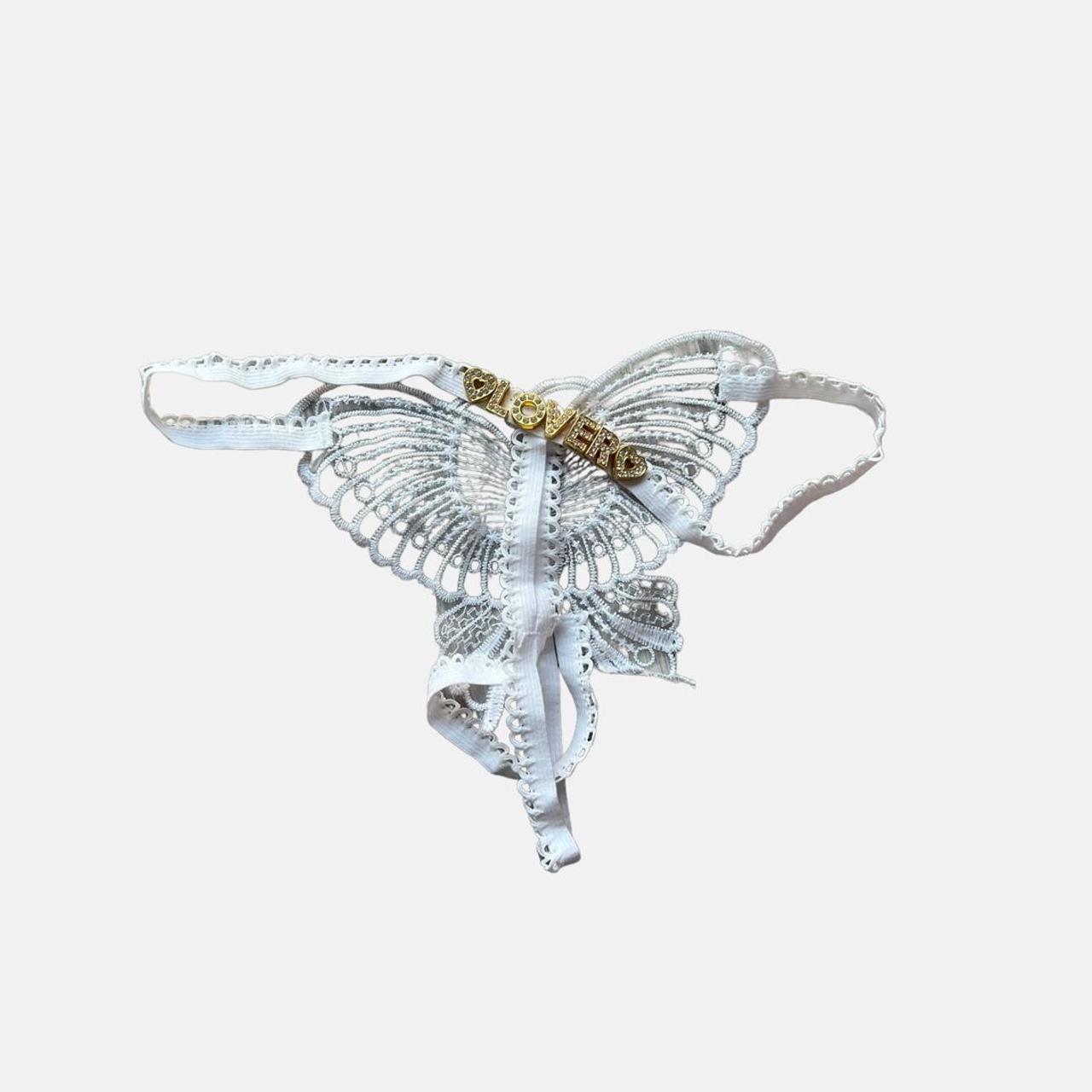 White butterfly lover rhinestone y2k thong 🤍 brand... - Depop