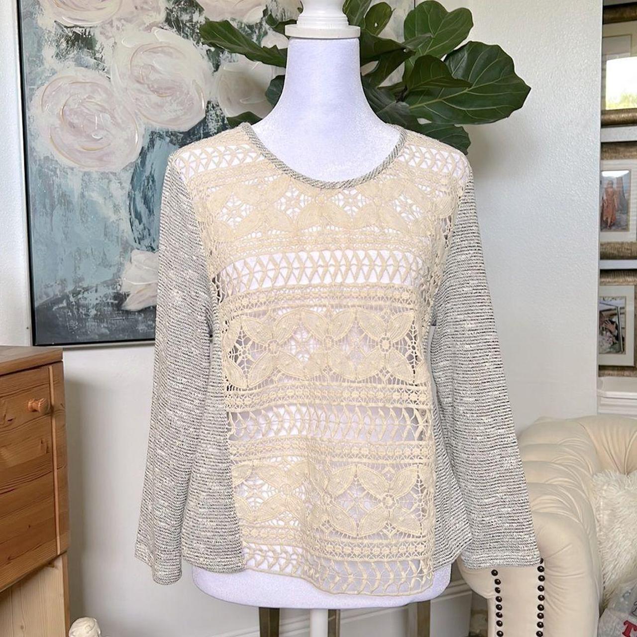 Chloe K Crochet Button Back 3/4 Sleeve Top Size... - Depop