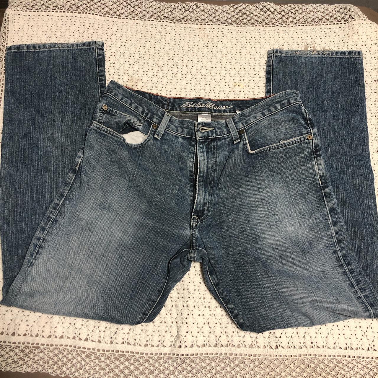 Eddie Bauer Men's Blue and Grey Jeans Depop