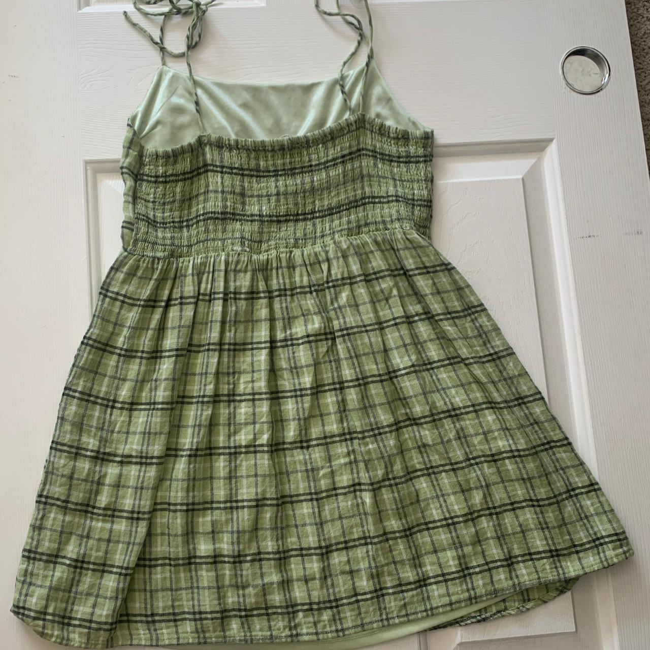 white and green plaid tie strap dress. worn a few... - Depop