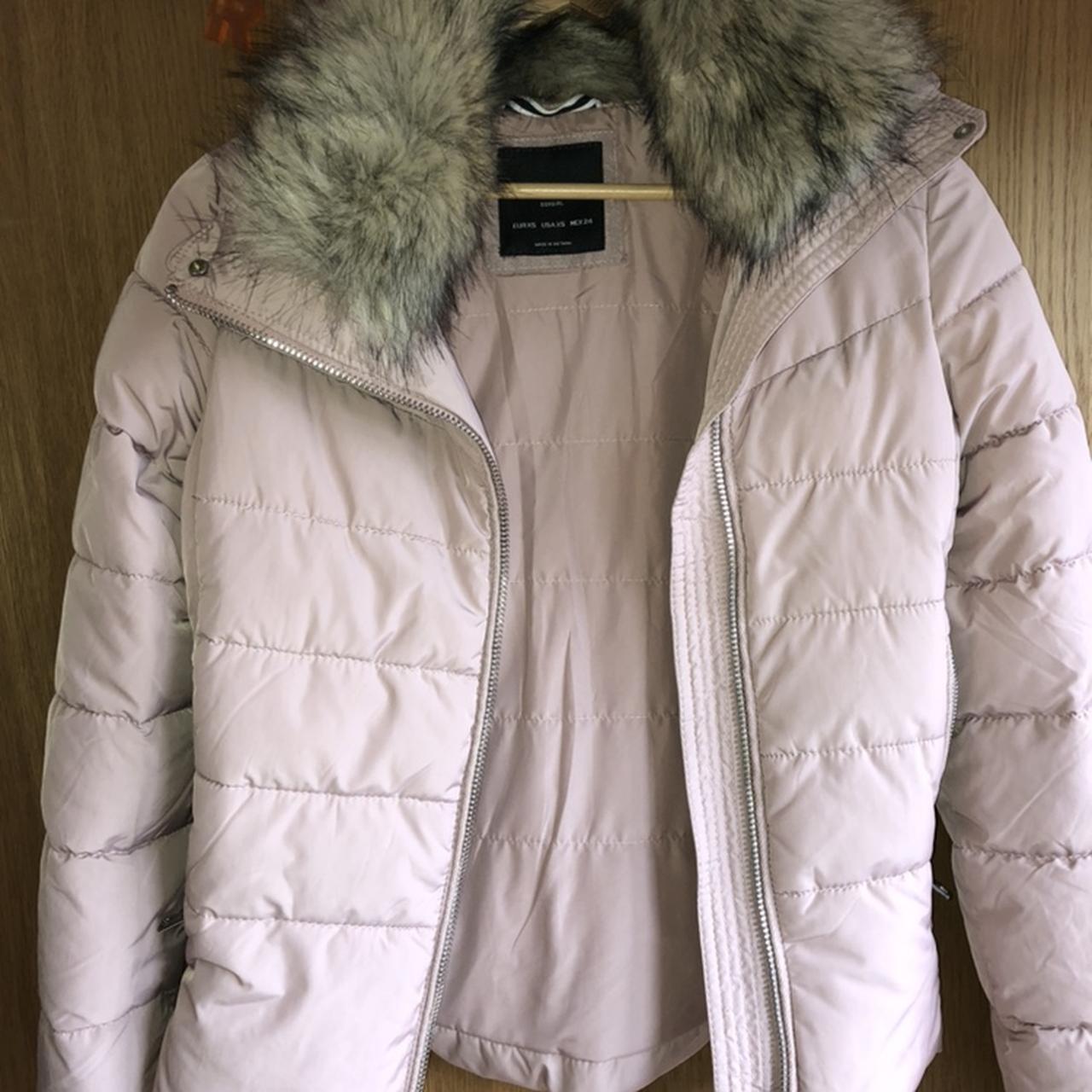 Bershka pink puffer coat with faux fur