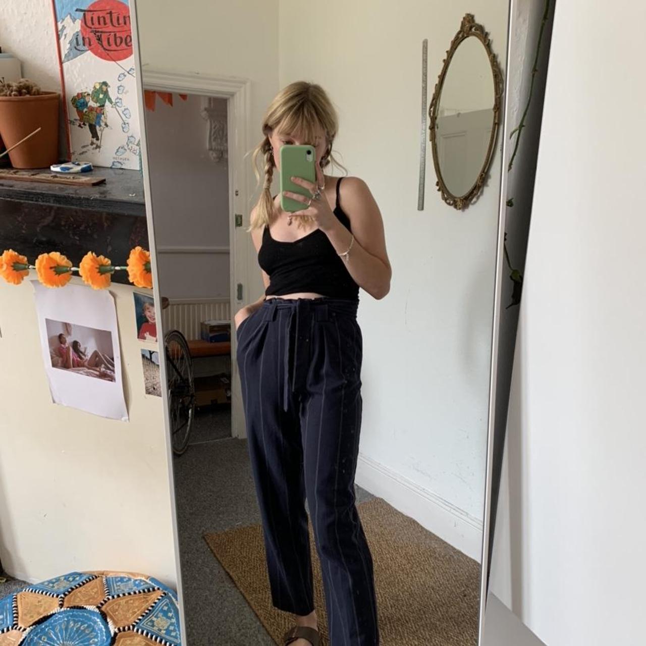 Topshop Women's Navy Trousers | Depop