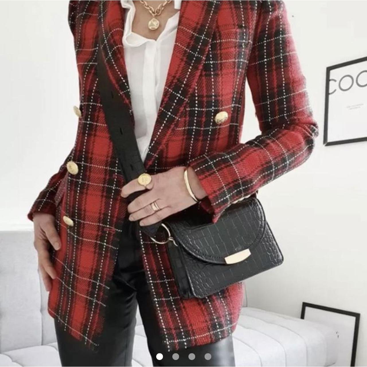 zara red check blazer