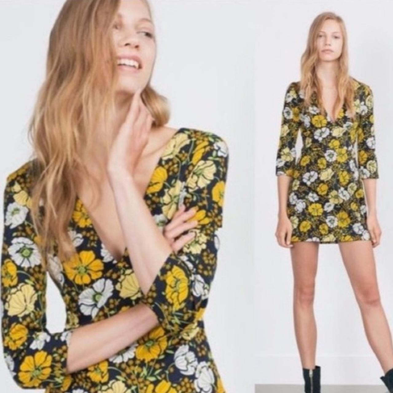 Zara 70s style navy and yellow floral ...