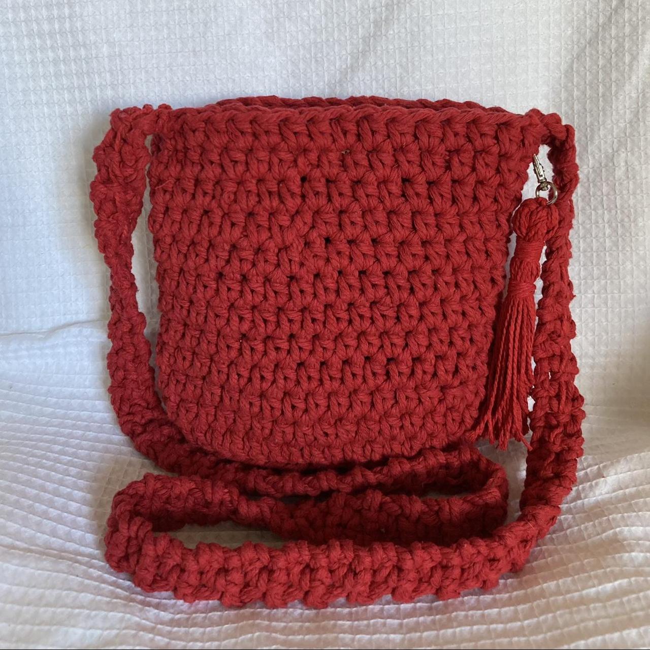 Red crossbody/messenger bag with detailing including... Depop