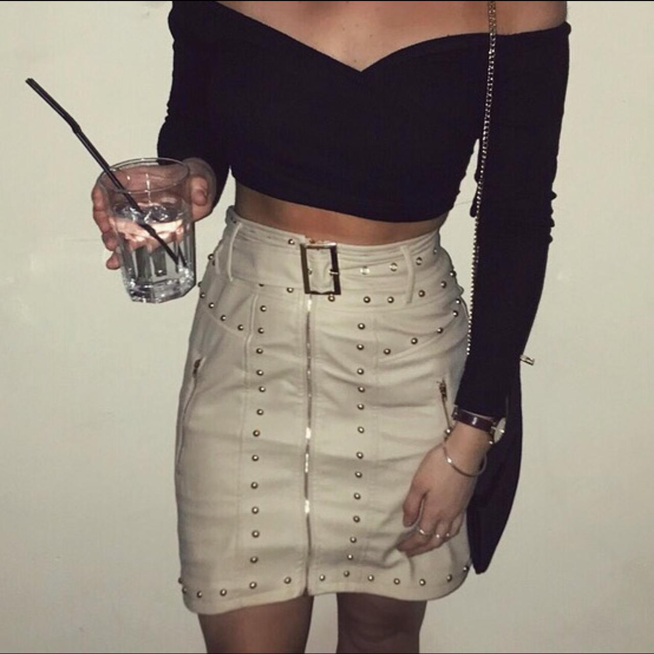 Faux Leather Nude Missguided Skirt Worn Once Depop