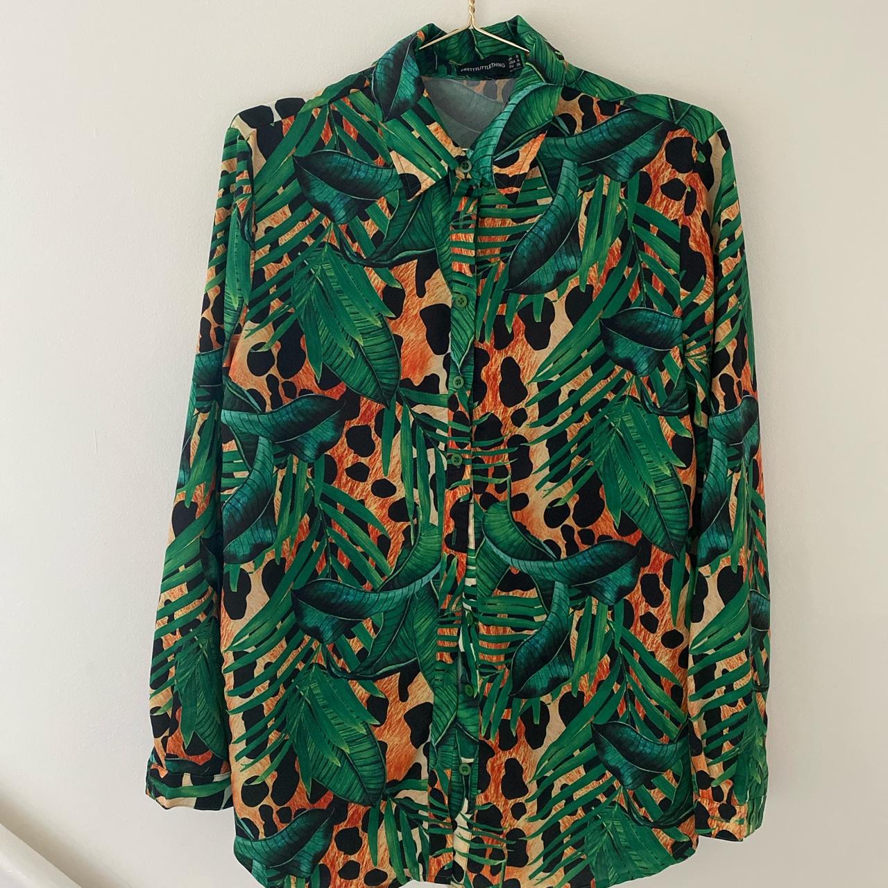 Jungle patterned PLT long shirt cute open with... - Depop