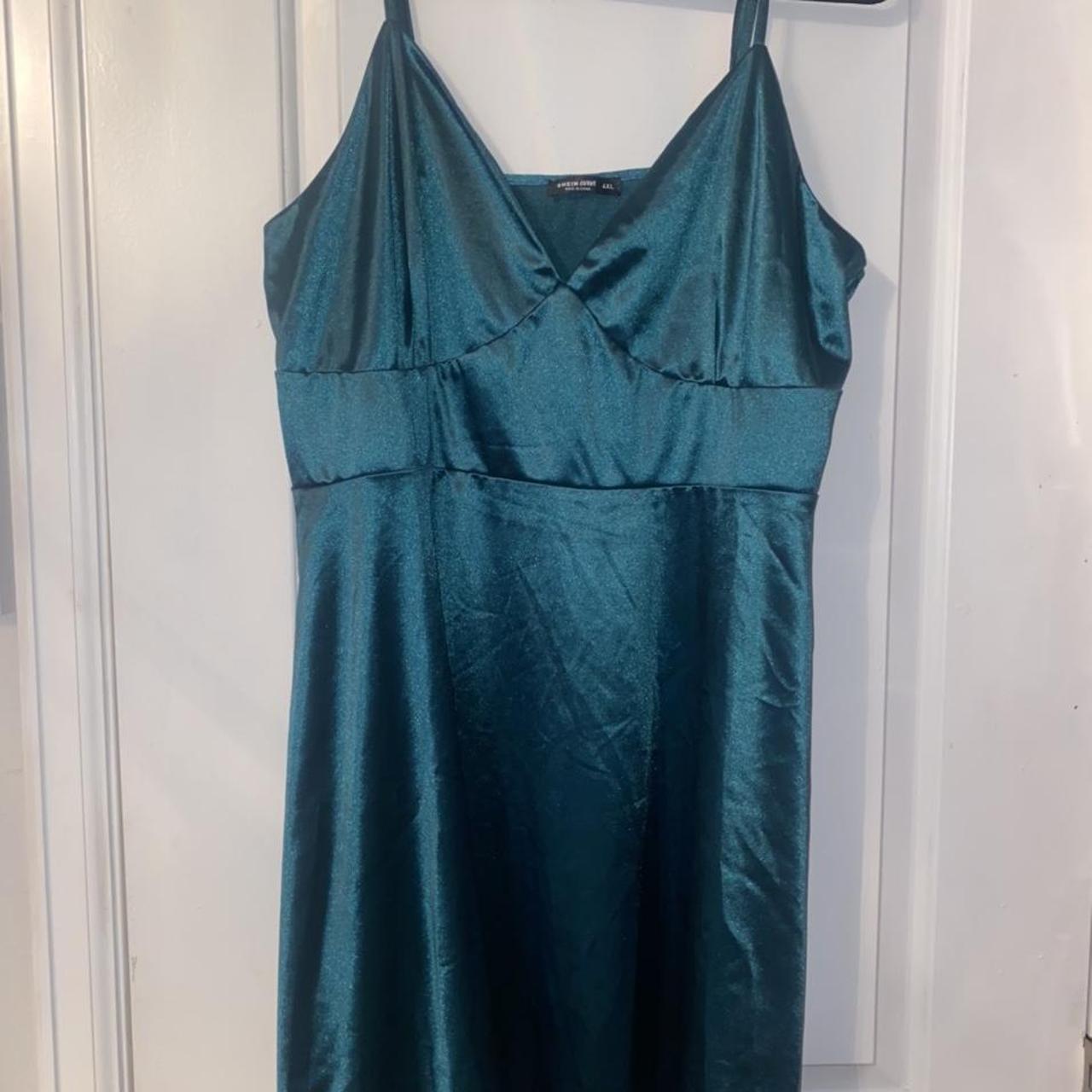 Silky forest green slip dress from shein with... - Depop