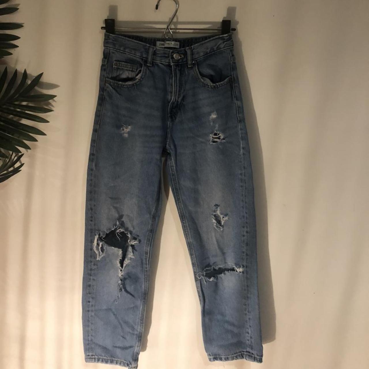 Zara Super Ripped Girls Jeans Mom jean with... - Depop