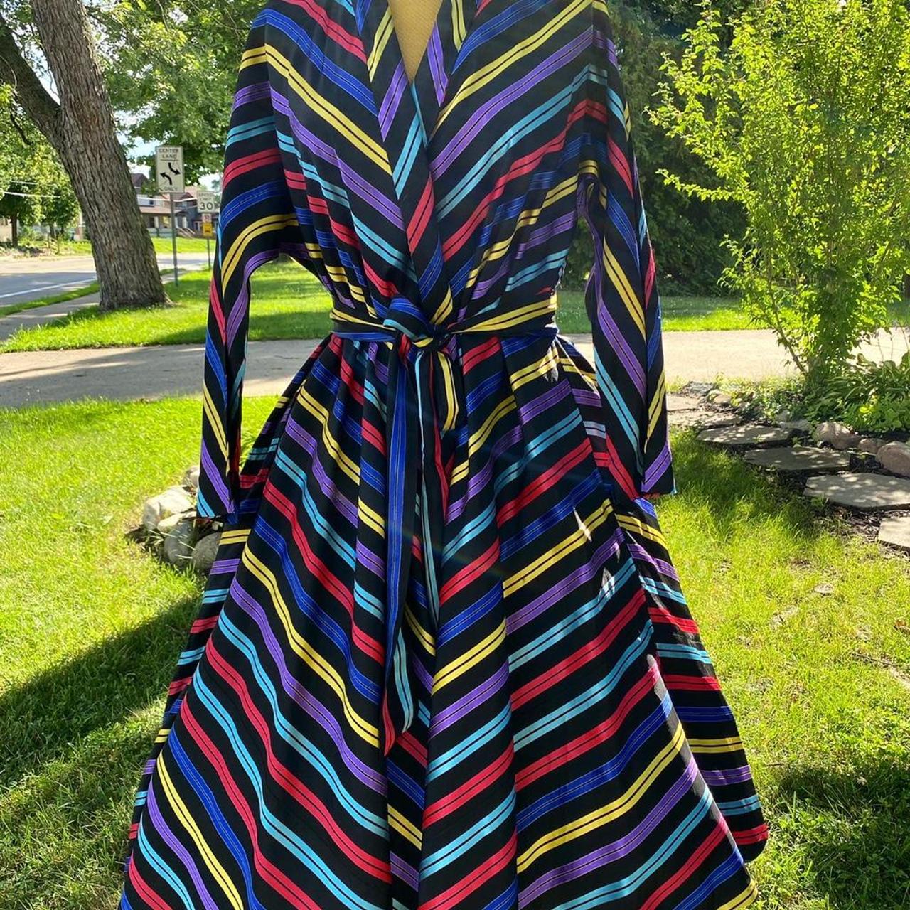 1950 s Taffeta Maxam Rainbow wrap dress. S M fits up. Depop