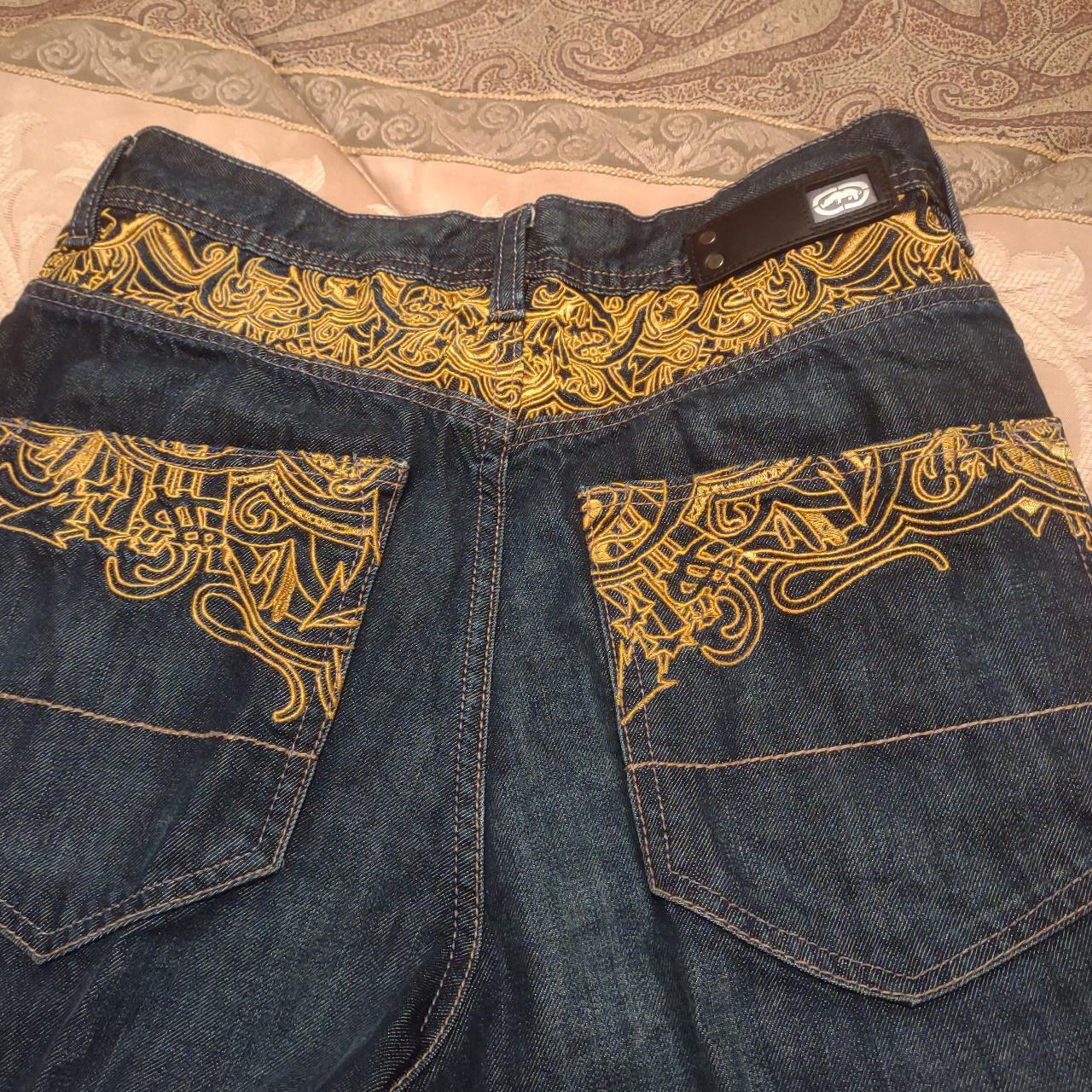 Ecko Unltd. Men's Navy and Gold Jeans | Depop