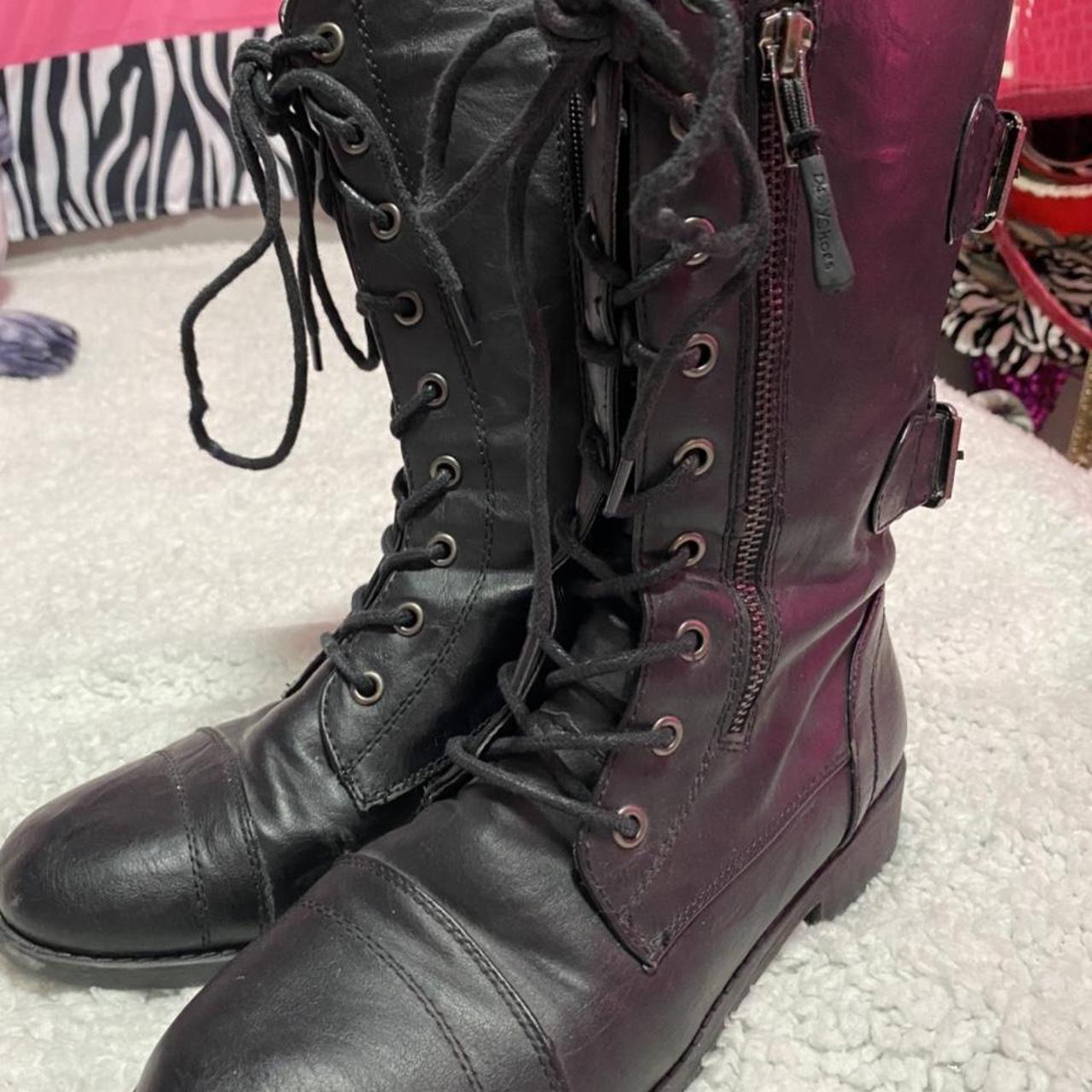 Black combat boots, zip up. Perfect for the cold and... Depop