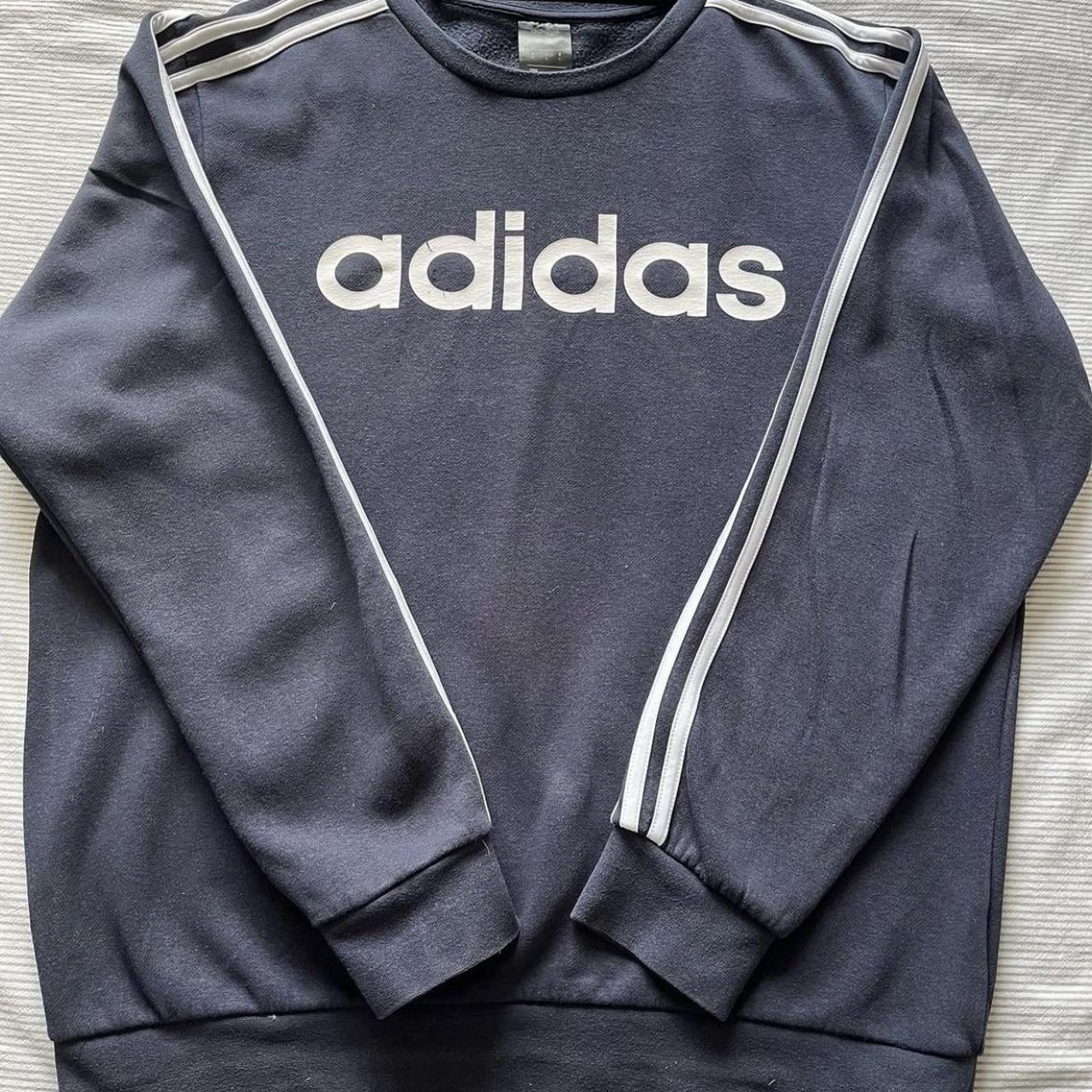 Vintage Adidas Navy and White Sweatshirt /... - Depop