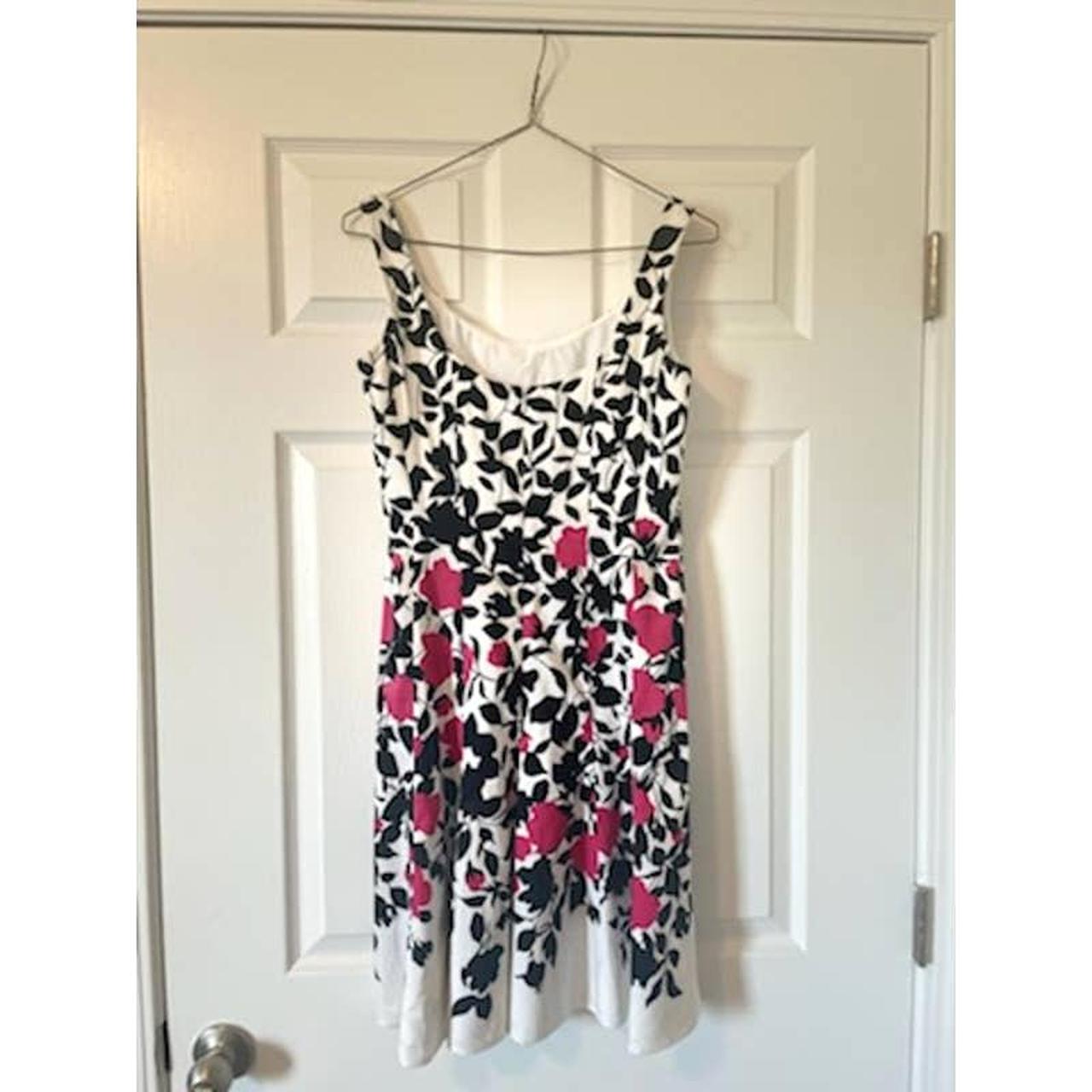 Size 2 Nine West black and white dress with pink... - Depop
