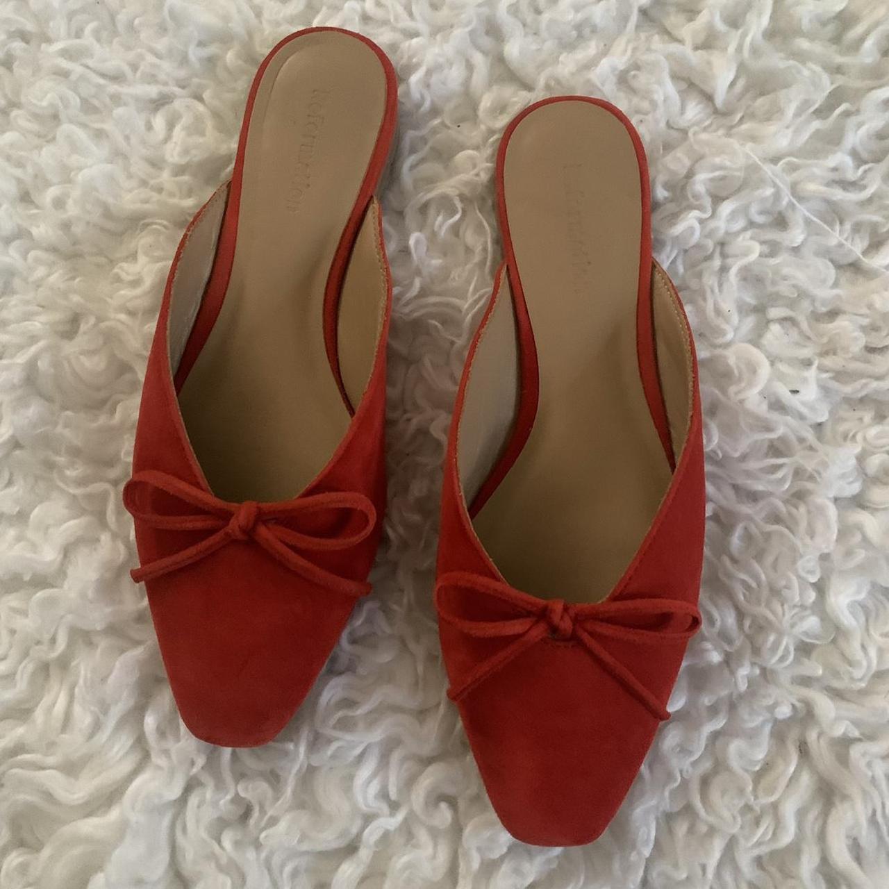 Reformation Women's Red and Tan Mules | Depop