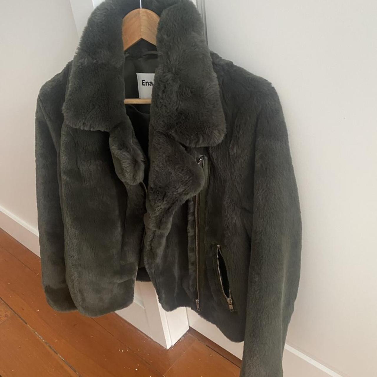 ENA PELLY Fur Biker Jacket, deep jade green. Warm... - Depop