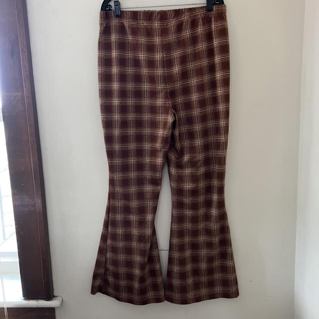 Brown plaid high waisted flare pants 70s style... - Depop