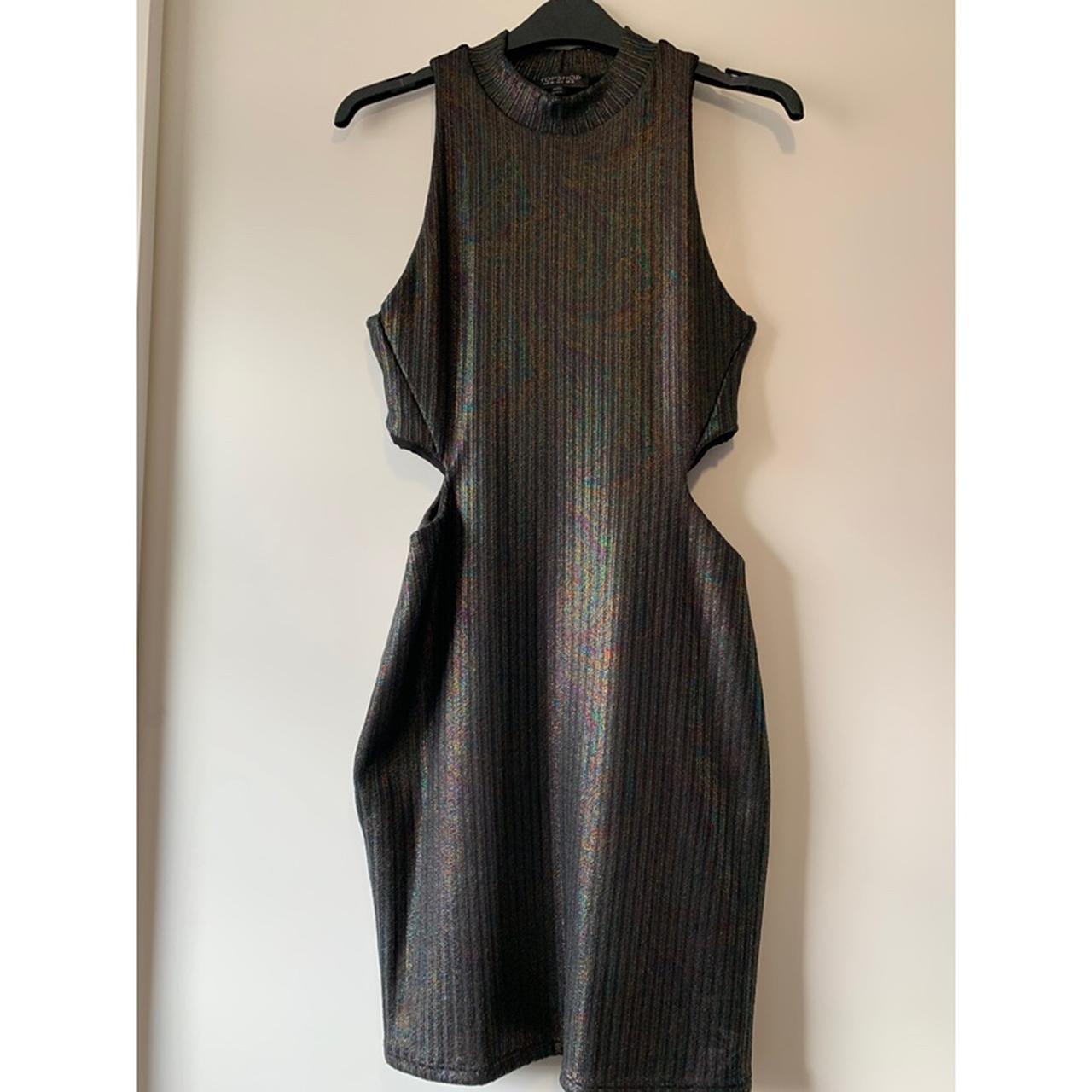 Grey / metallic petrol effect dress Never been... - Depop