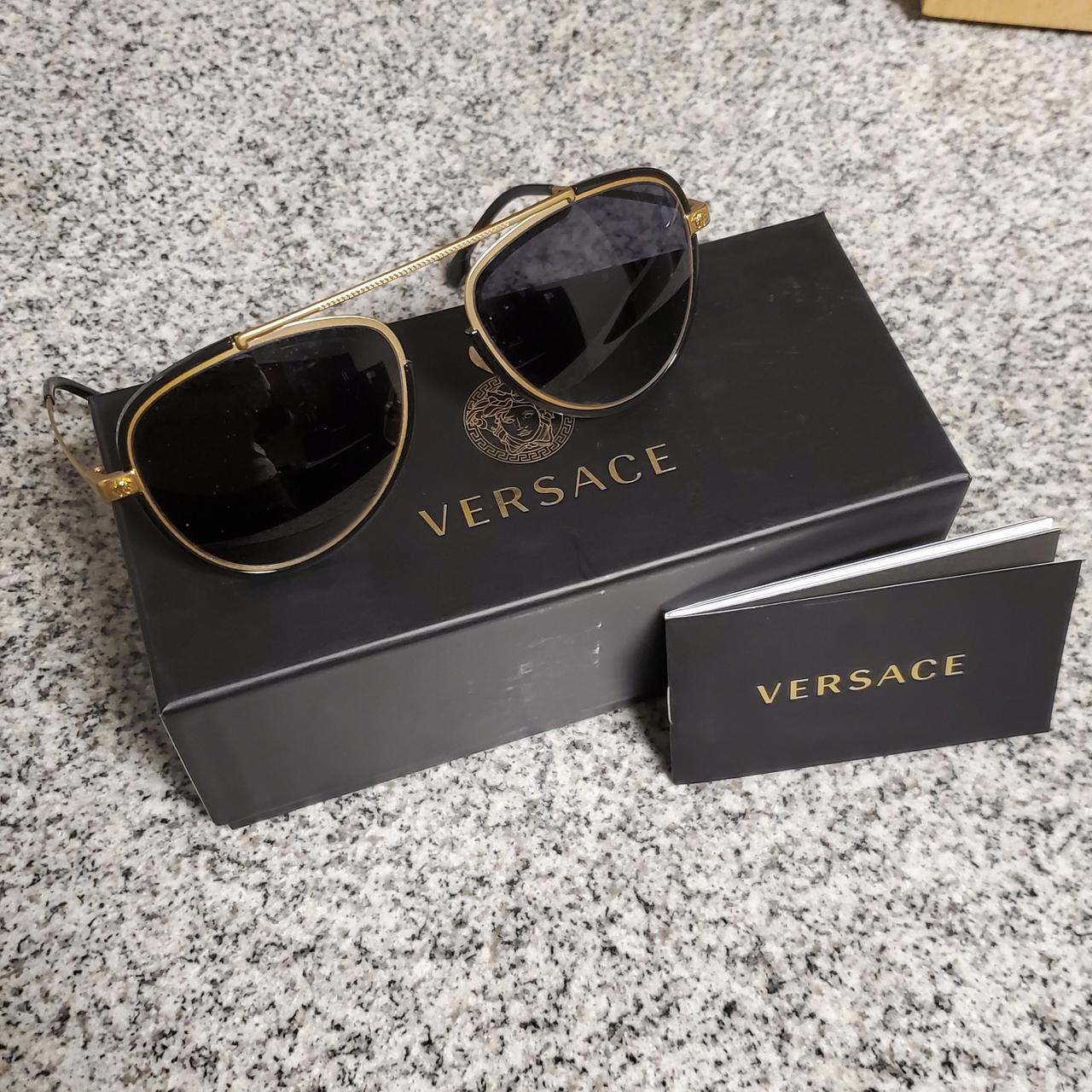 Versace Men's Black and Gold Sunglasses | Depop