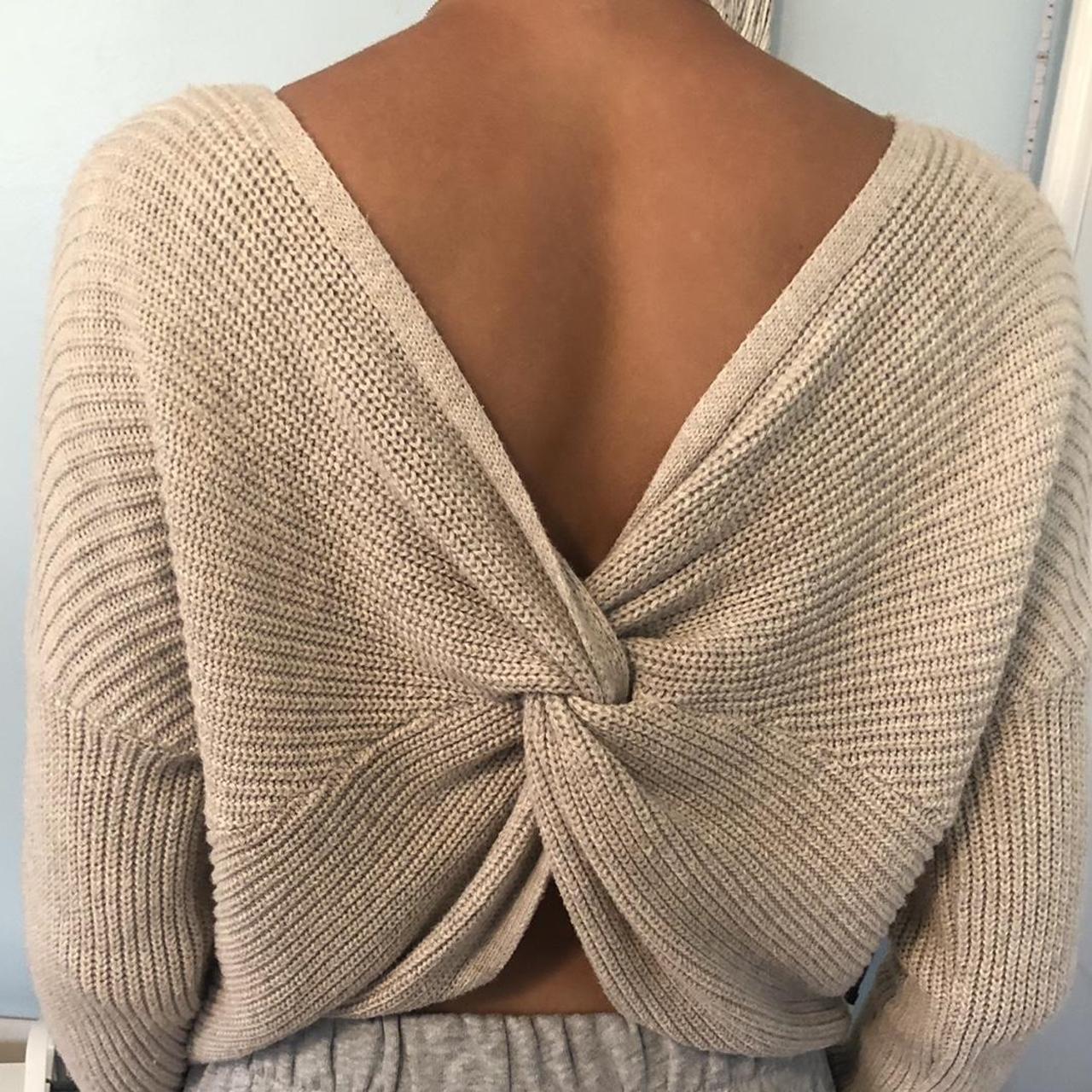 hollister knot tie sweater reversible cream khaki