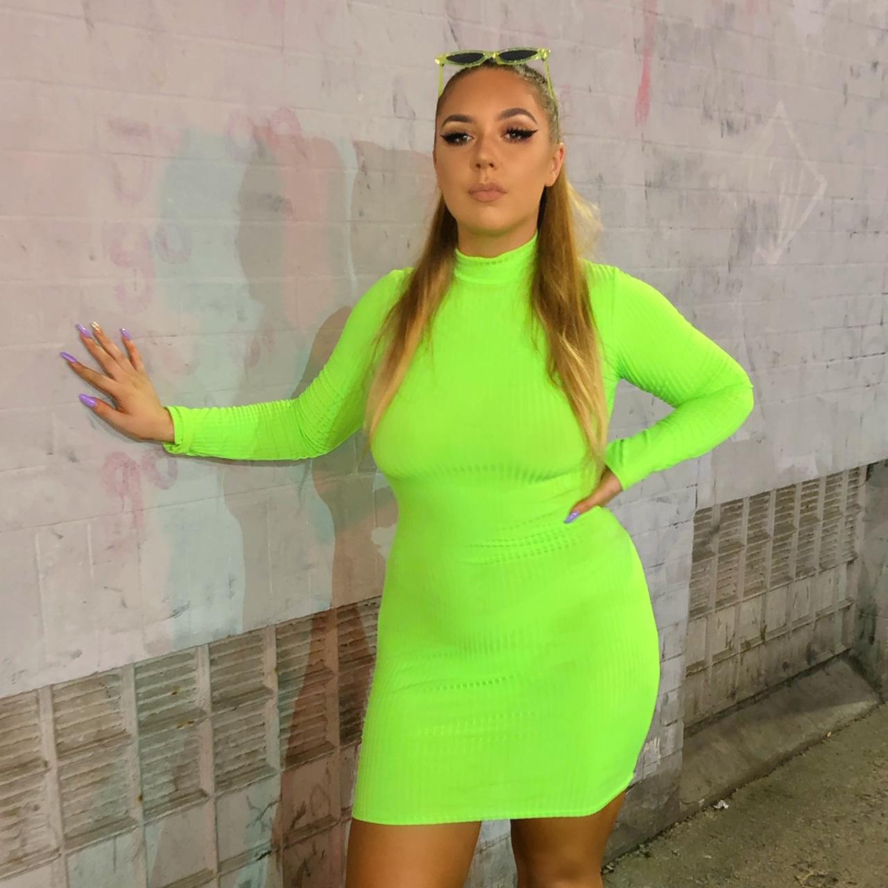 Green neon roll neck bodycon dress best sale