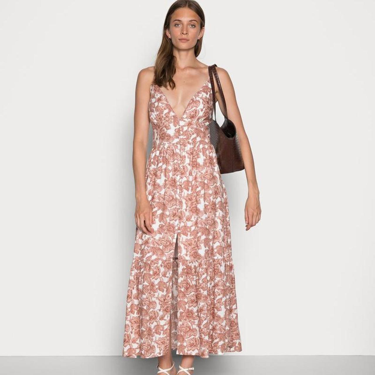 Pink floral Abercrombie maxi dress button up with... Depop