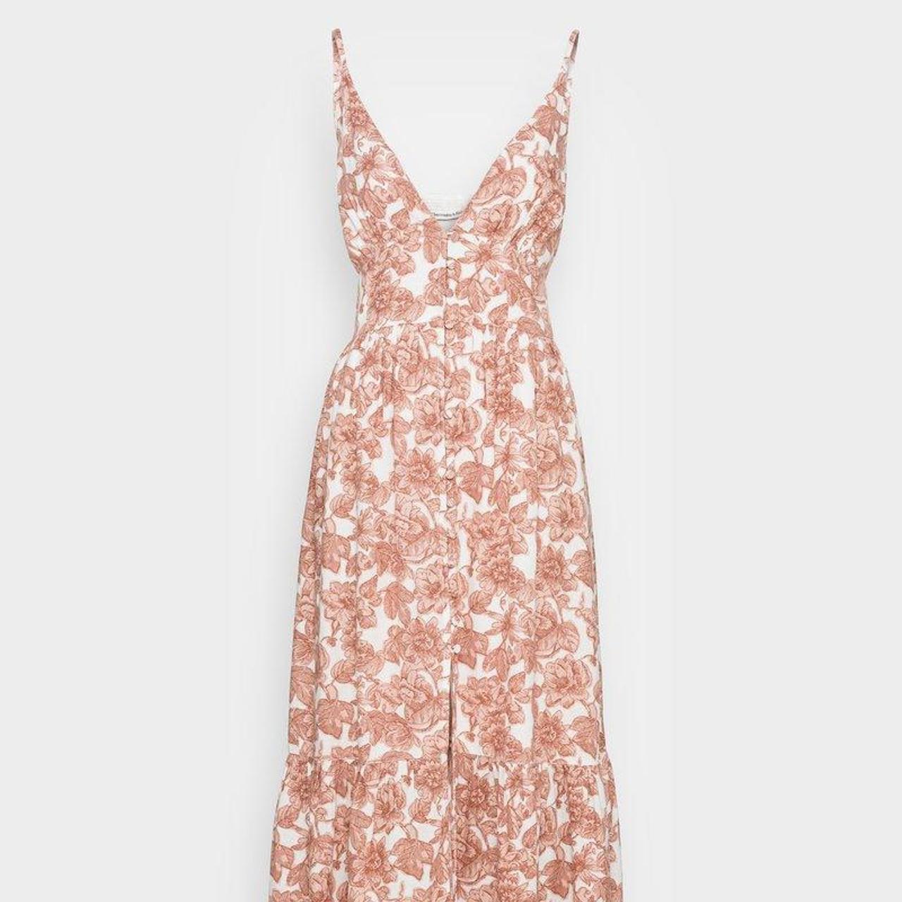 Pink floral Abercrombie maxi dress button up with... - Depop