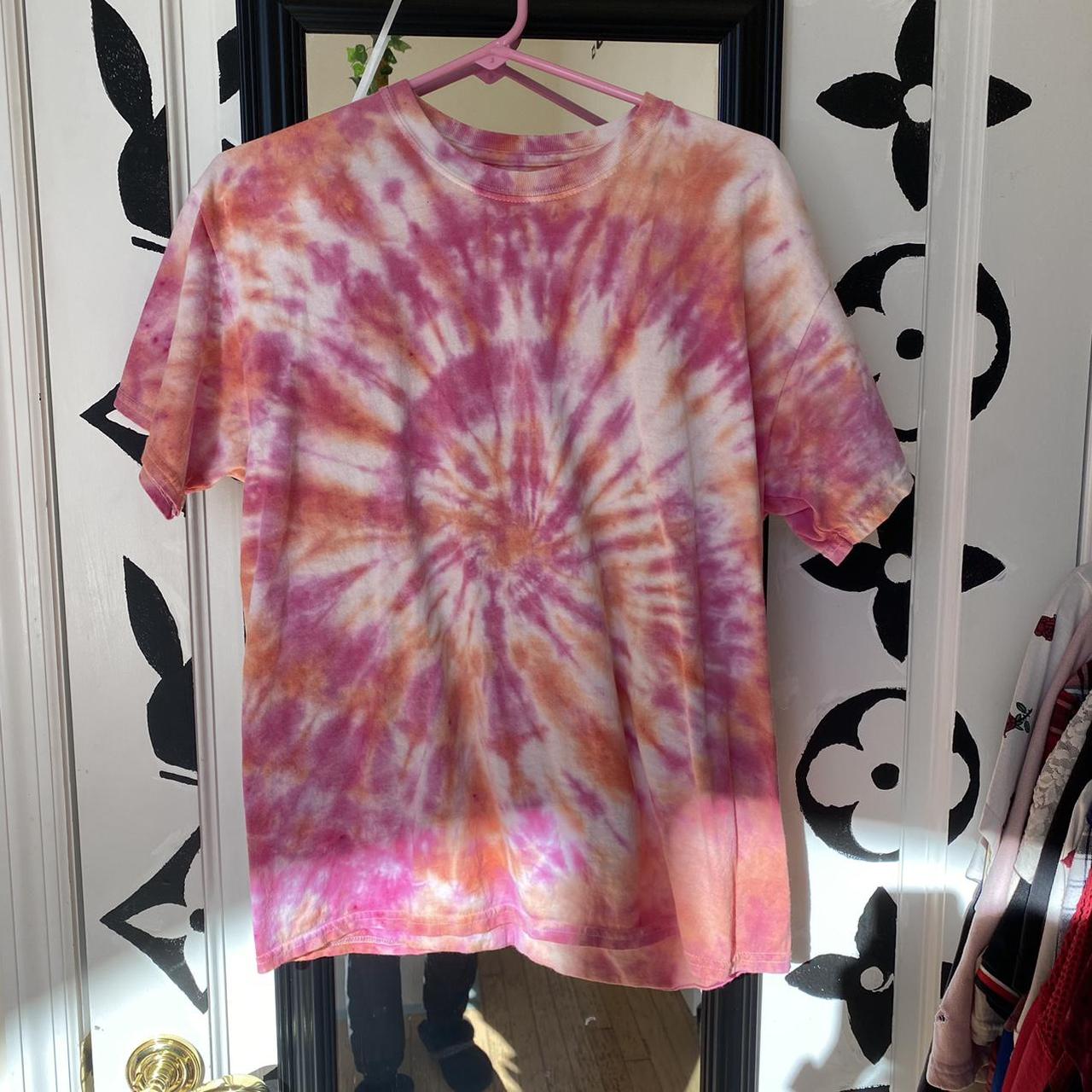 Pink and orange tie dye tshirt tiedye pink... Depop