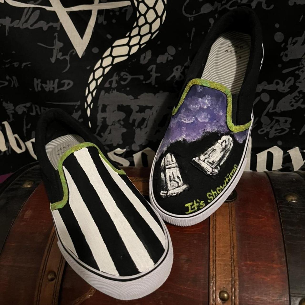 Beetlejuice Slip On Shoes 🦇 hand painted by me... - Depop