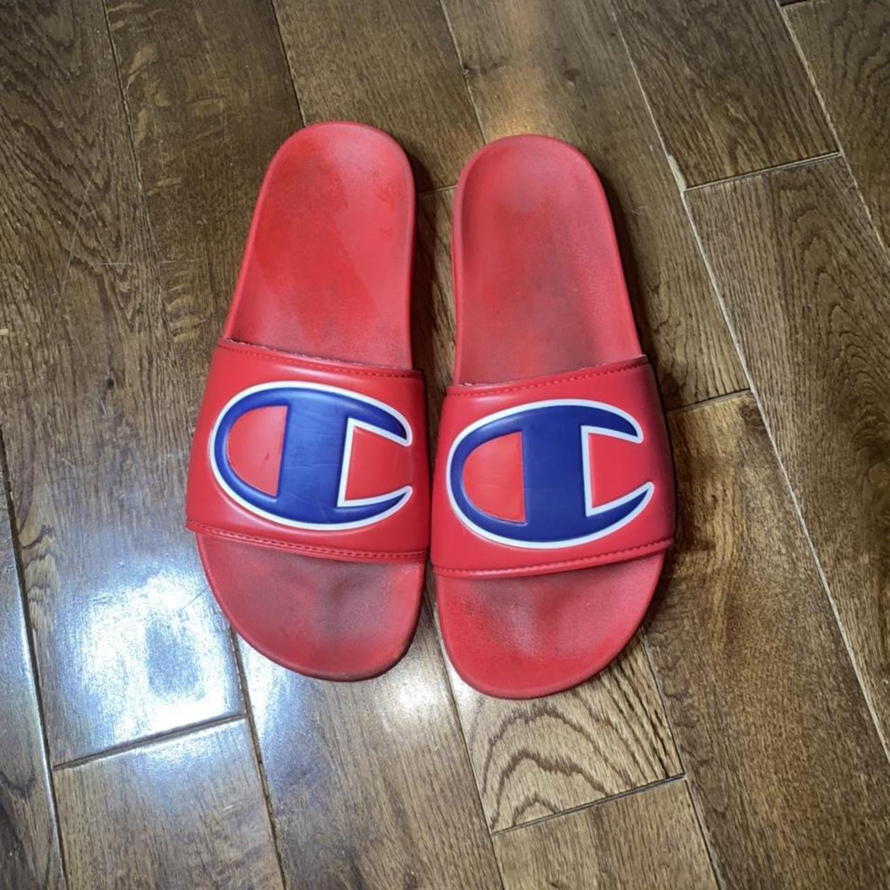 Champion Men's Red Slides | Depop