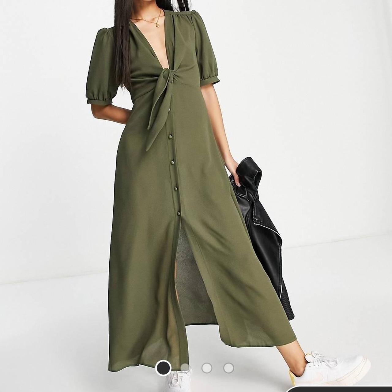 ASOS design tie front button through midi dress in... - Depop