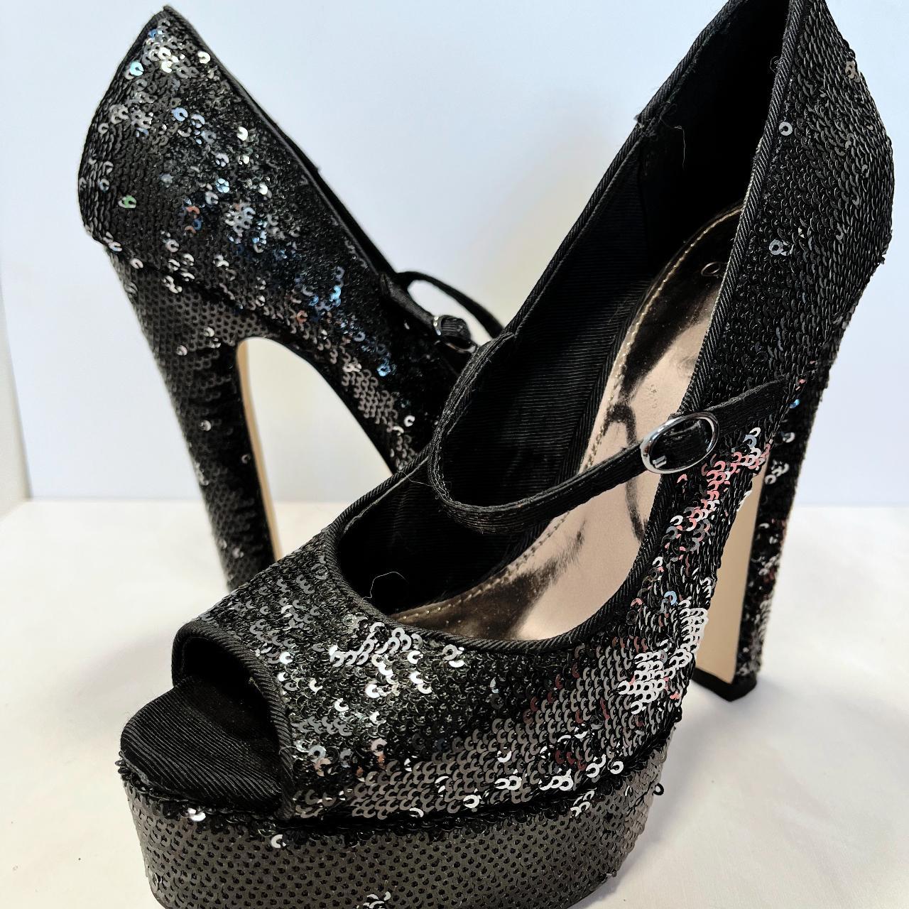 Sequinned platformed sole court shoe. Mary Jane... - Depop