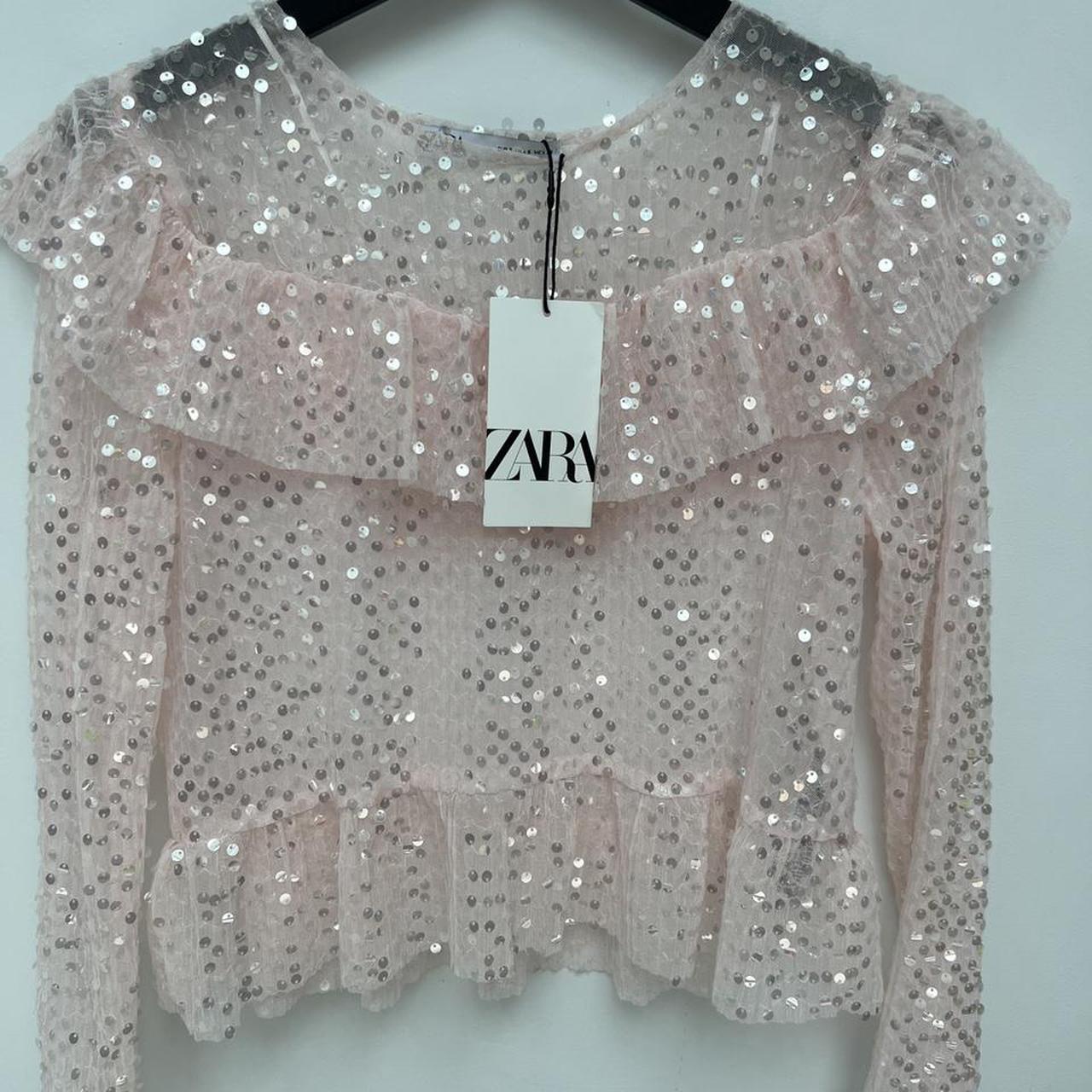 Bnwt Zara Pink Beaded Sequinned Topzara Frilled Depop 8784