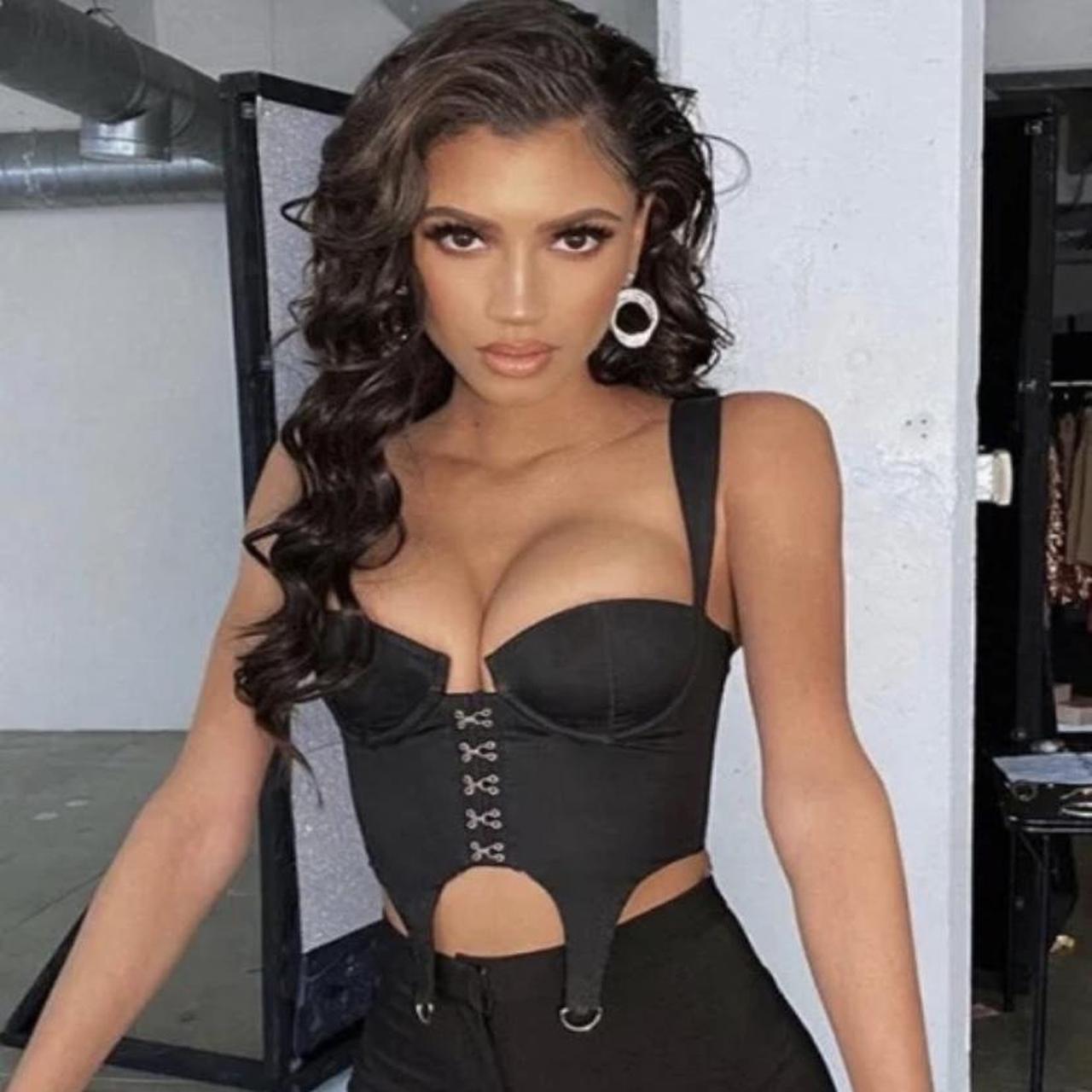Black hook eye corset crop top, worn a few times but... - Depop