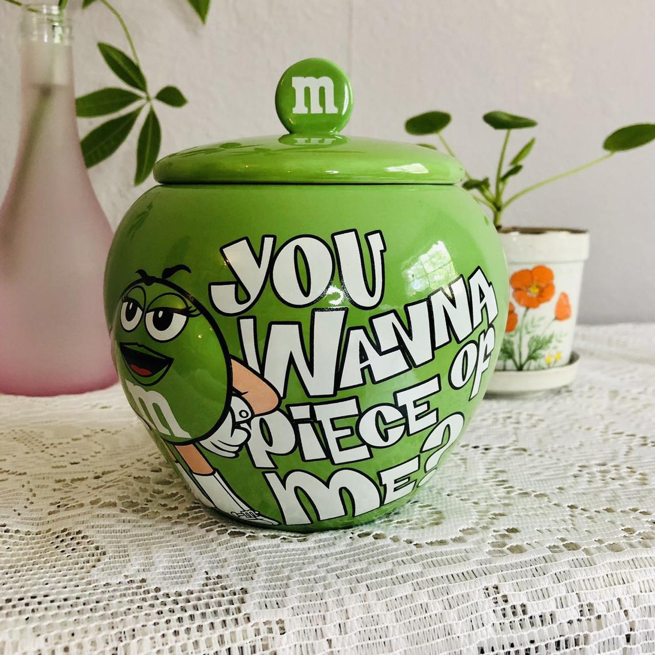 Green M&M candy jar with a lid. She stands out a bit... Depop