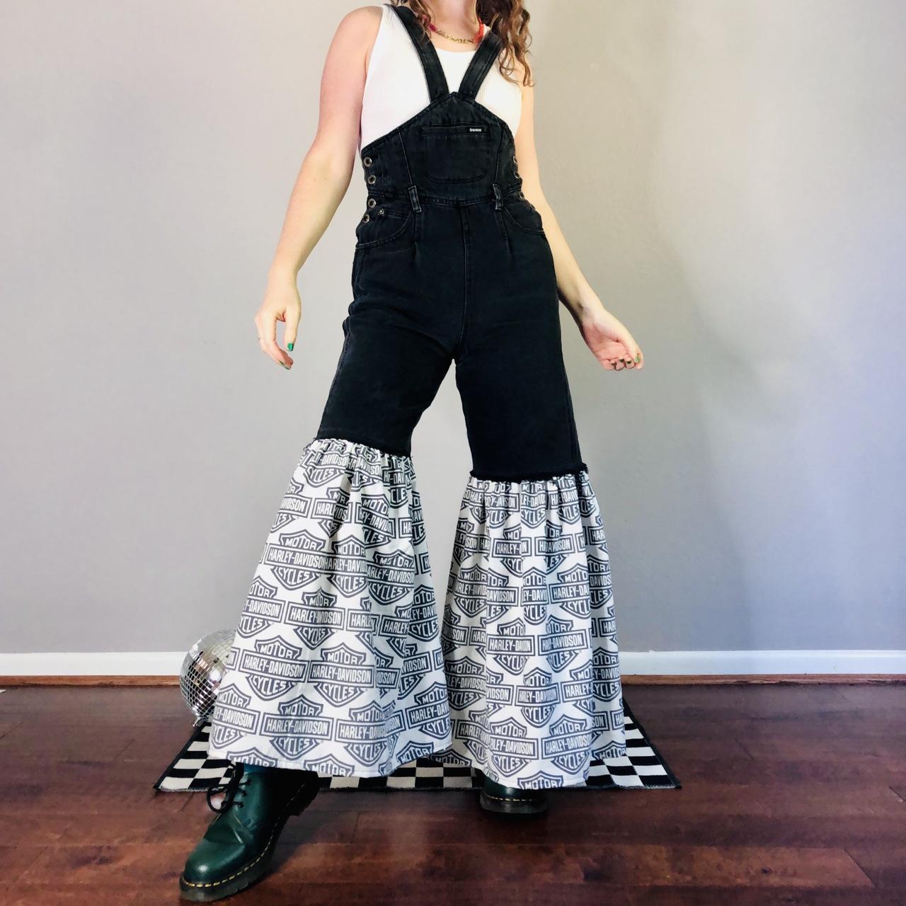 Harley Davidson Women's Black and Grey Dungareesoveralls Depop