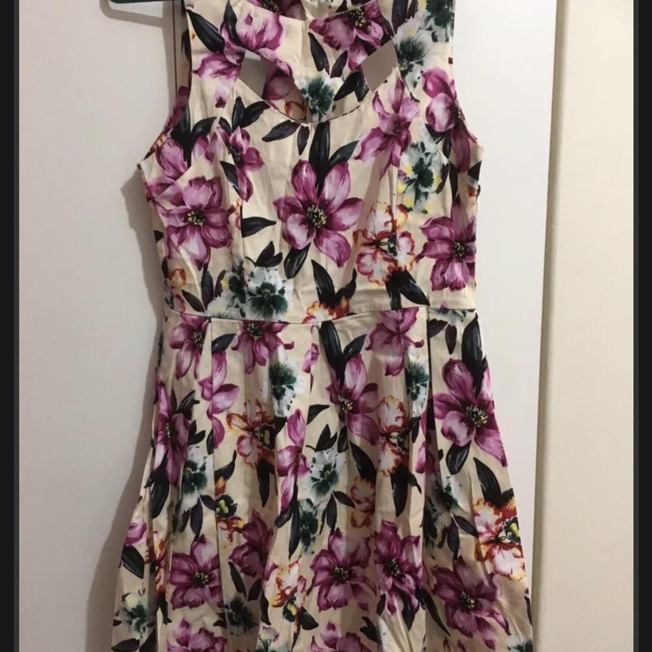 Pink & Cream Floral Aline Dress . Used - Good, Size... - Depop