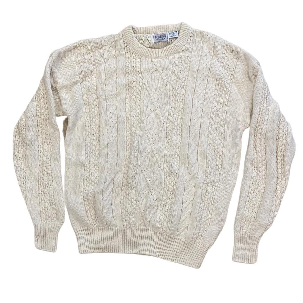 80s Cable Knit Sweater Vintage Ivory Crewneck... - Depop