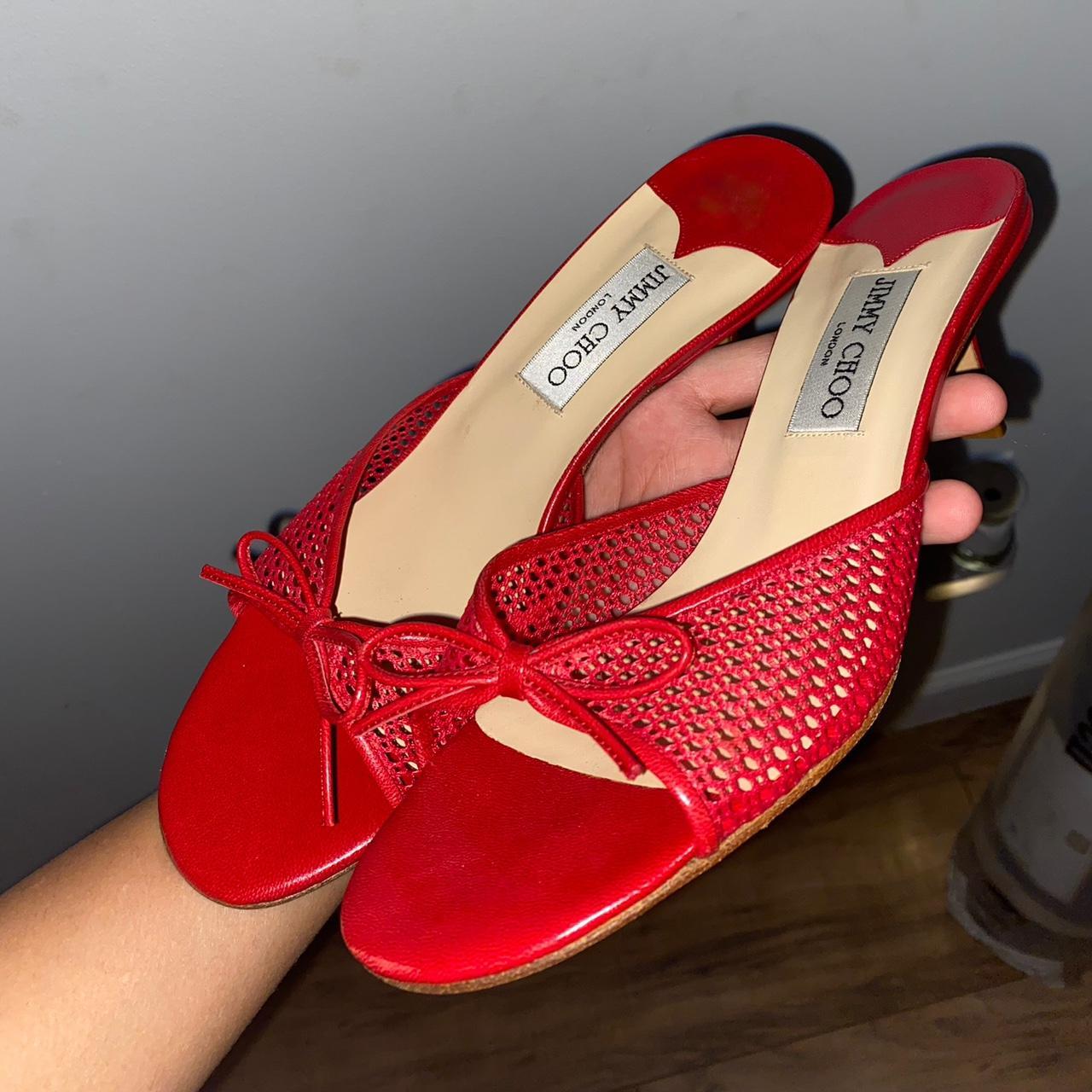 Jimmy Choo Women's Red and Burgundy Courts | Depop