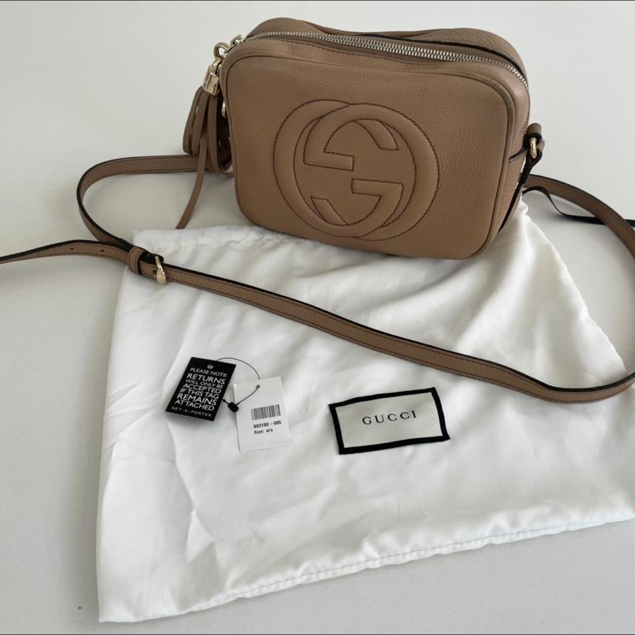 Tan Gucci soho crossbody bag Embossed logo to the... Depop
