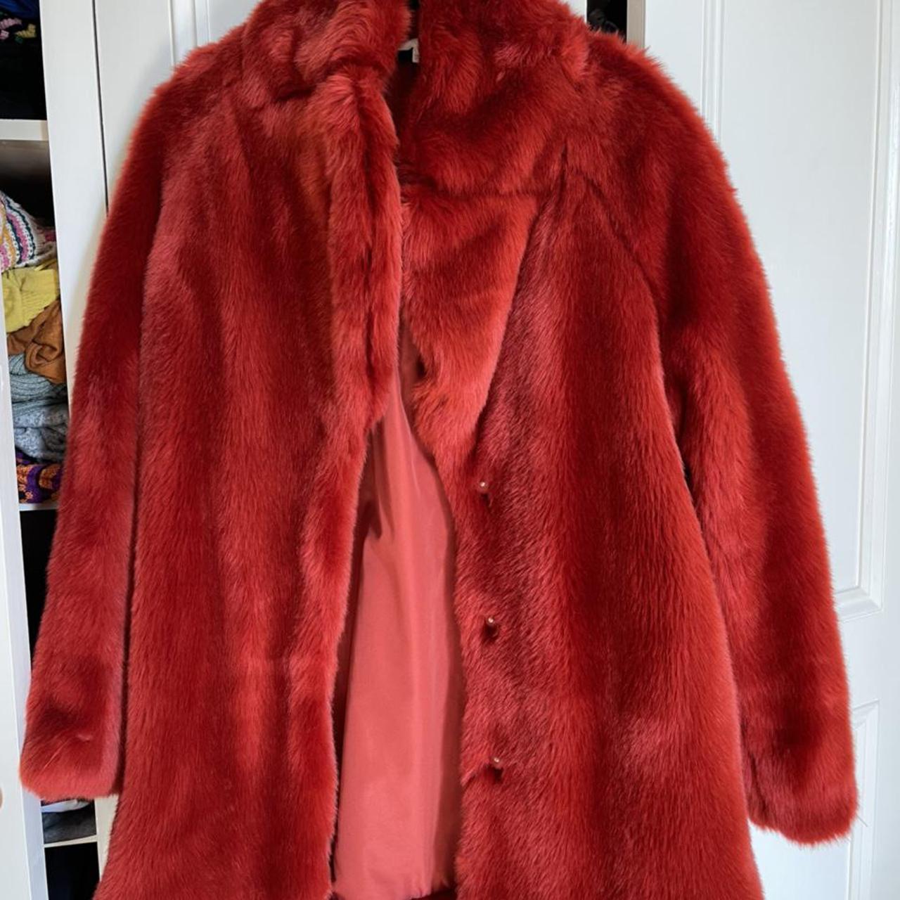 H&m red faux outlet fur coat