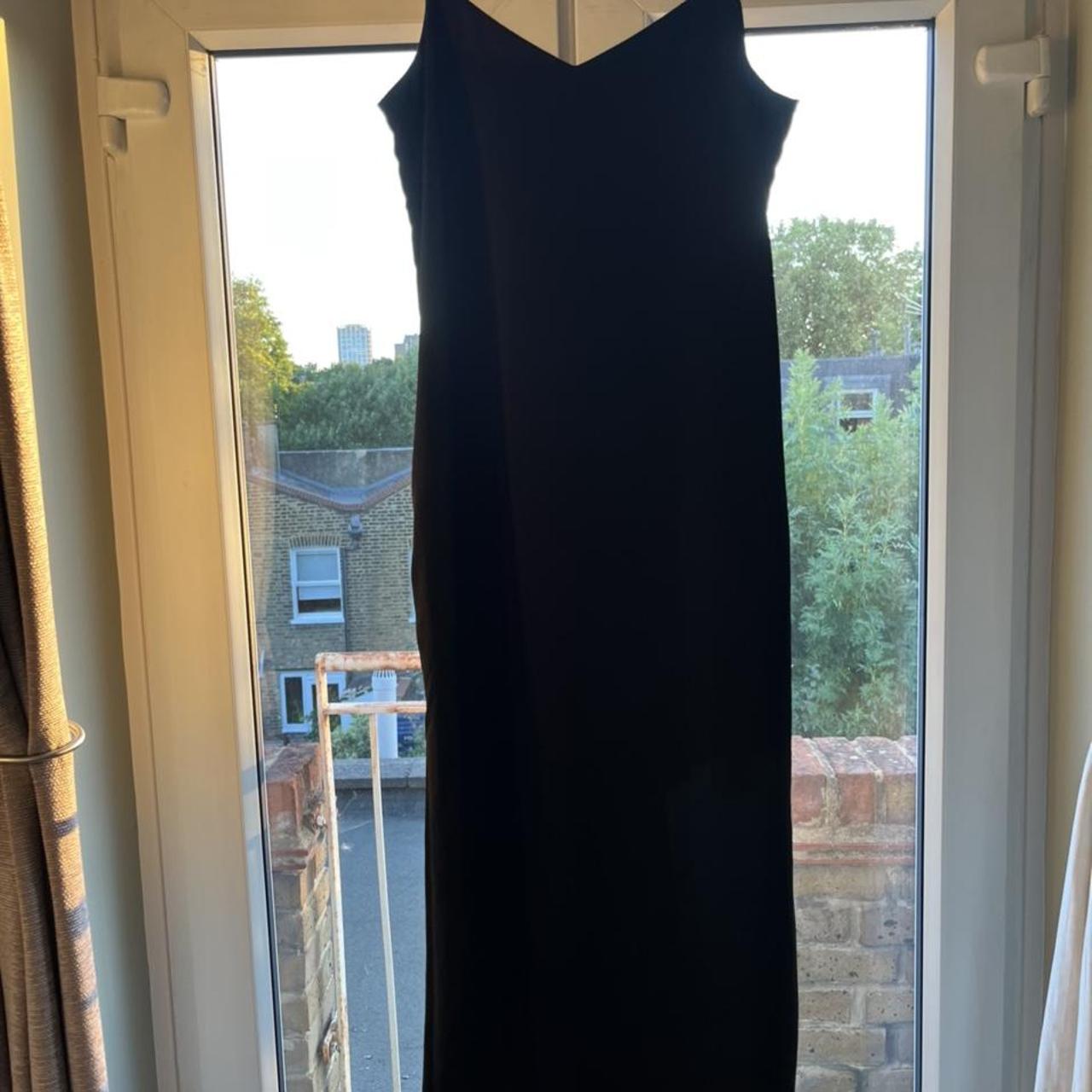 Black silk UNIQLO maxi slip dress with pockets.... Depop