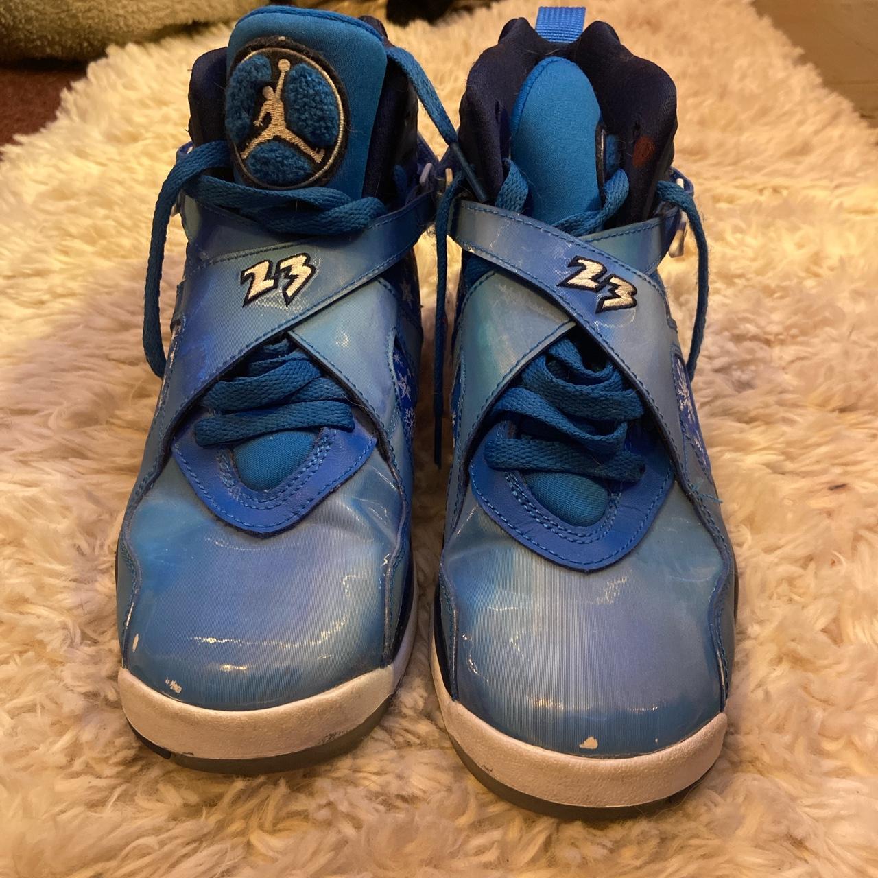 Blue and white snowflake jordans on sale