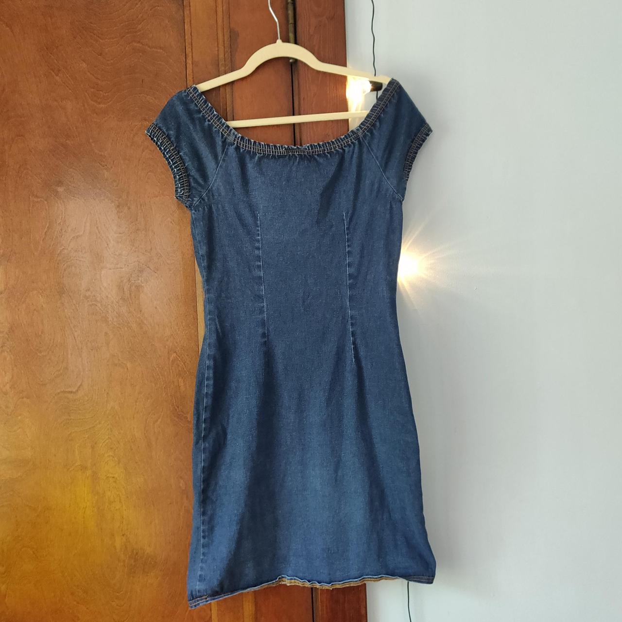 American Vintage Women's Navy and Blue Dress | Depop